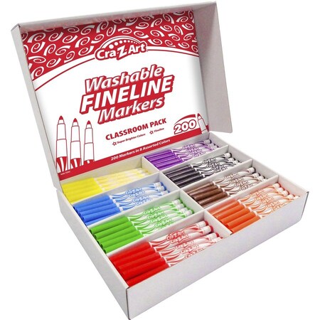 Cra-Z-Art Markers, Fine Tip, Washable, 10 Colors, 200/CT, AST CZA740071